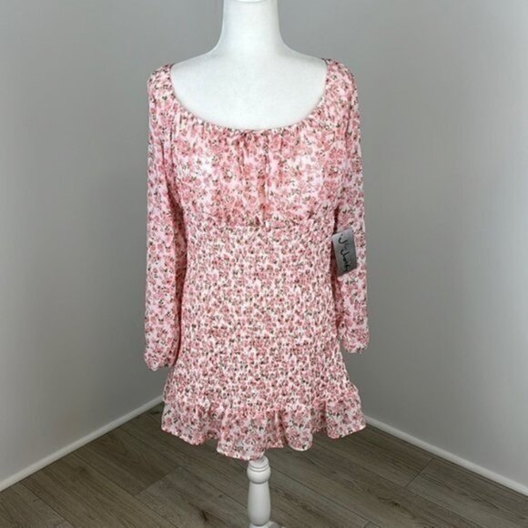J for Justify Floral Smocked Long Sleeve Mini Dress Size XL NWT - Picture 1 of 8